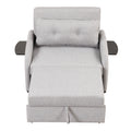 Pull Out Sofa Sleeper 3 In 1 With 2 Wing Table And Usb Charge For Nap Line Fabric For Living Room Recreation Room Grey Gray Foam Linen