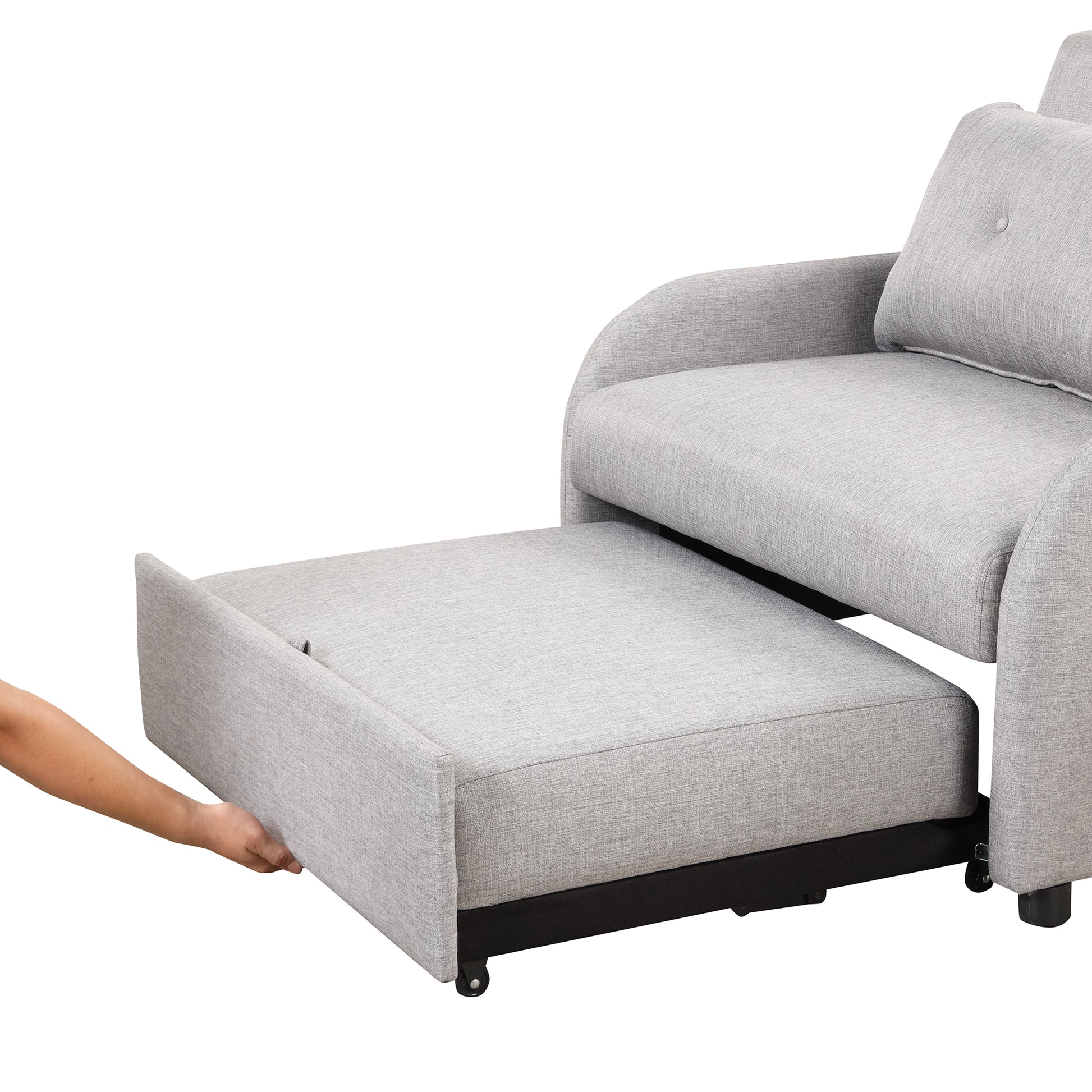 Pull Out Sofa Sleeper 3 In 1 With 2 Wing Table And Usb Charge For Nap Line Fabric For Living Room Recreation Room Grey Gray Foam Linen