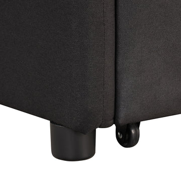 Pull Out Sofa Sleeper 3 In 1 With 2 Wing Table And Usb Charge For Nap Line Fabric For Living Room Recreation Room Black Black Foam Linen