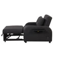Pull Out Sofa Sleeper 3 In 1 With 2 Wing Table And Usb Charge For Nap Line Fabric For Living Room Recreation Room Black Black Foam Linen