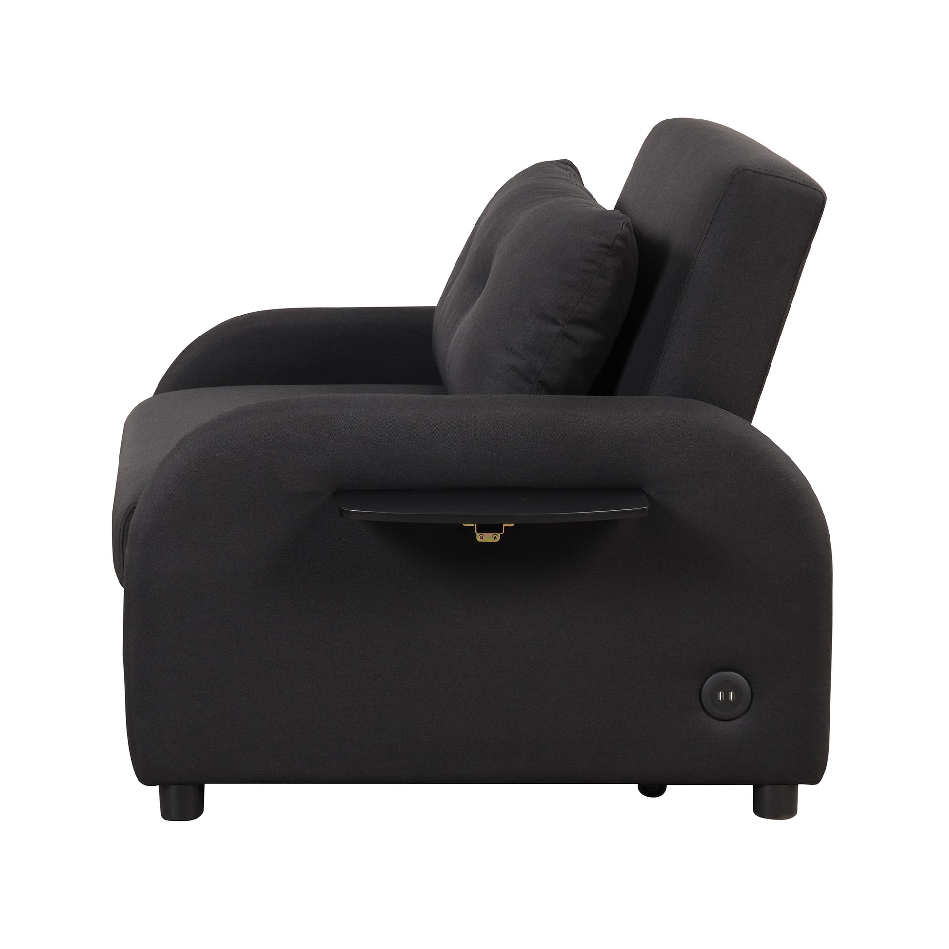 Pull Out Sofa Sleeper 3 In 1 With 2 Wing Table And Usb Charge For Nap Line Fabric For Living Room Recreation Room Black Black Foam Linen