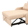 Pull Out Sofa Sleeper 3 In 1 With 2 Wing Table And Usb Charge For Nap Line Fabric For Living Room Recreation Room Beige Beige Foam Linen