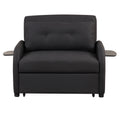 Pull Out Sofa Sleeper 3 In 1 With 2 Wing Table And Usb Charge For Nap Line Fabric For Living Room Recreation Room Black Black Foam Linen