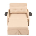 Pull Out Sofa Sleeper 3 In 1 With 2 Wing Table And Usb Charge For Nap Line Fabric For Living Room Recreation Room Beige Beige Foam Linen