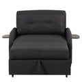 Pull Out Sofa Sleeper 3 In 1 With 2 Wing Table And Usb Charge For Nap Line Fabric For Living Room Recreation Room Black Black Foam Linen