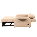 Pull Out Sofa Sleeper 3 In 1 With 2 Wing Table And Usb Charge For Nap Line Fabric For Living Room Recreation Room Beige Beige Foam Linen