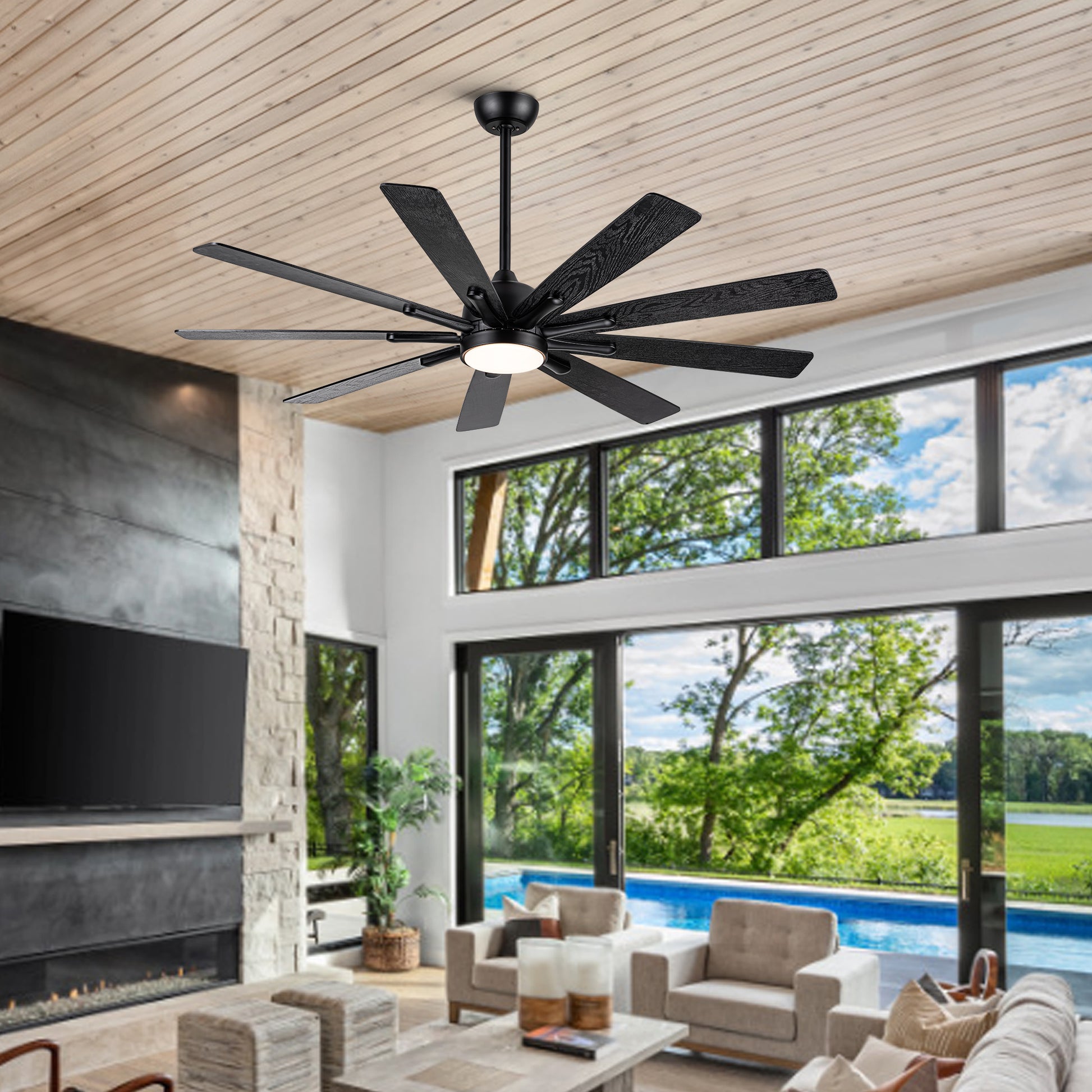 Mordern Farmhouse 62 In Black Ceiling Fan With Smart App And Remote Control Black Plywood