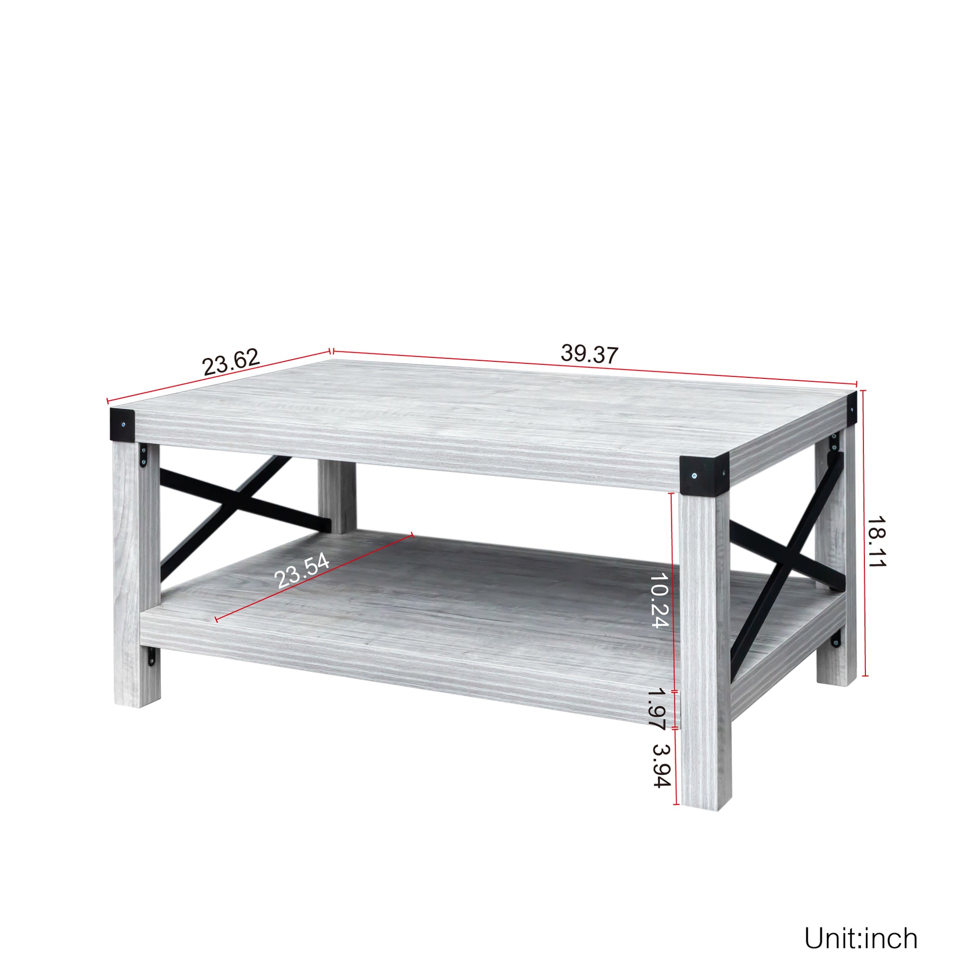 Coffee Table Plaid Grey Oak Mdf Steel
