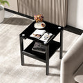 Black Tempered Glass End Table With 2 Layer, Small Side Table For Living Room Black Square Glass
