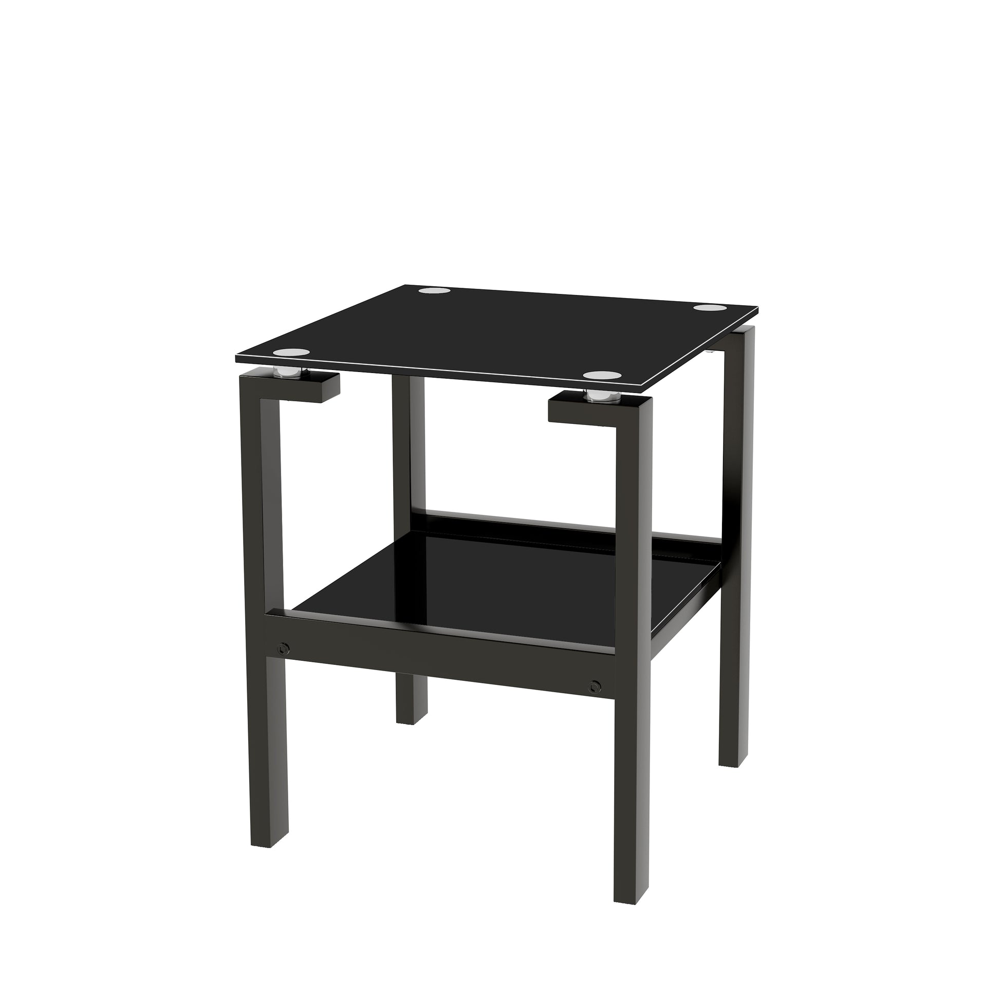 Black Tempered Glass End Table With 2 Layer, Small Side Table For Living Room Black Square Glass
