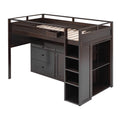 Loft Bed With Rolling Cabinet And Desk Espresso Espresso Solid Wood Mdf