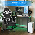 Yssoa Racing Video Backrest And Seat Height Recliner Gaming Office High Back Computer Ergonomic Adjustable Swivel Chair, With Footrest, Black White Black Leather