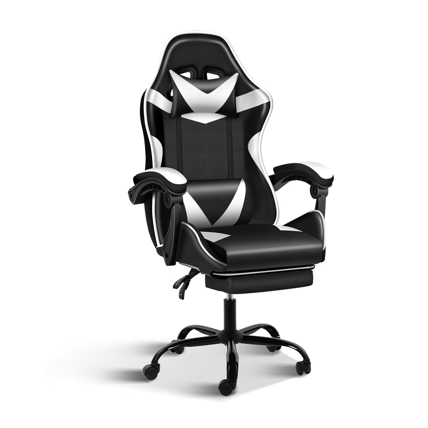 Yssoa Racing Video Backrest And Seat Height Recliner Gaming Office High Back Computer Ergonomic Adjustable Swivel Chair, With Footrest, Black White Black Leather