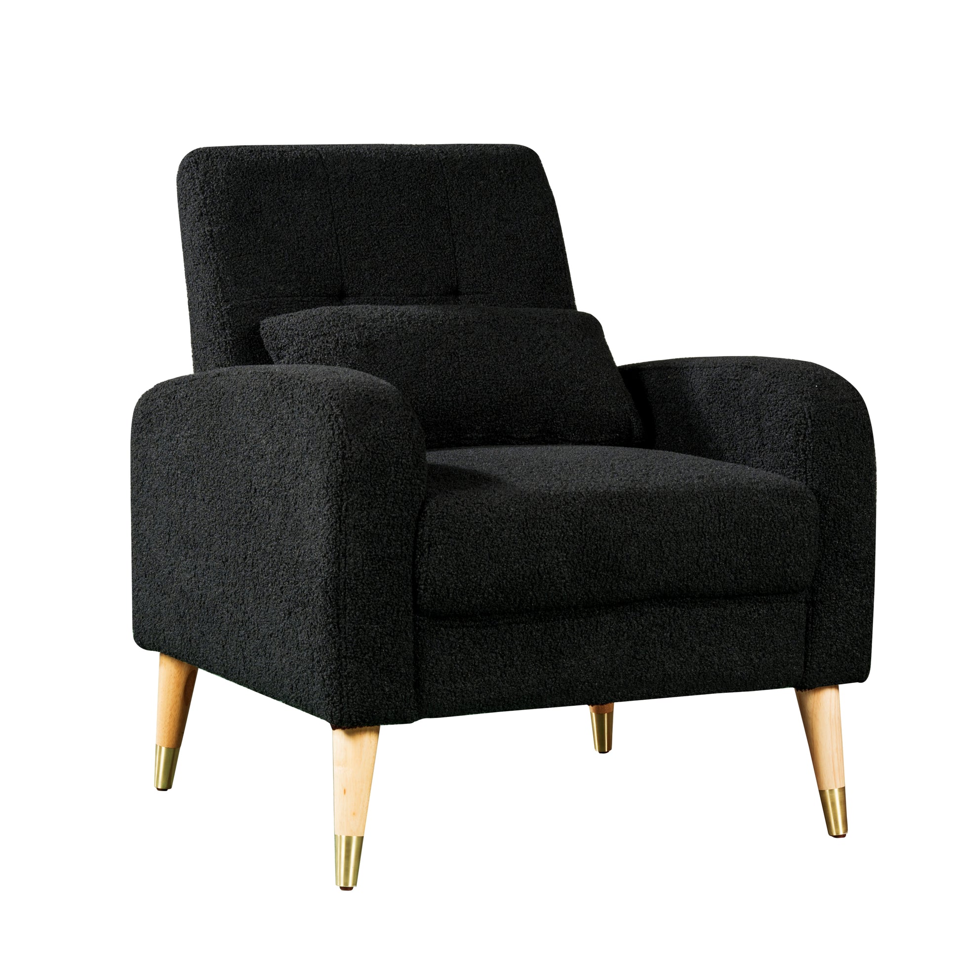 Mid Century Modern Accent Chair, Upholstered Armchair Living Room Chair, Comfy Single Sofa Chair With Sturdy Legs, Polyester Fabric Chair For Living Room Bedroom Black Primary Living Space Foam Fabric