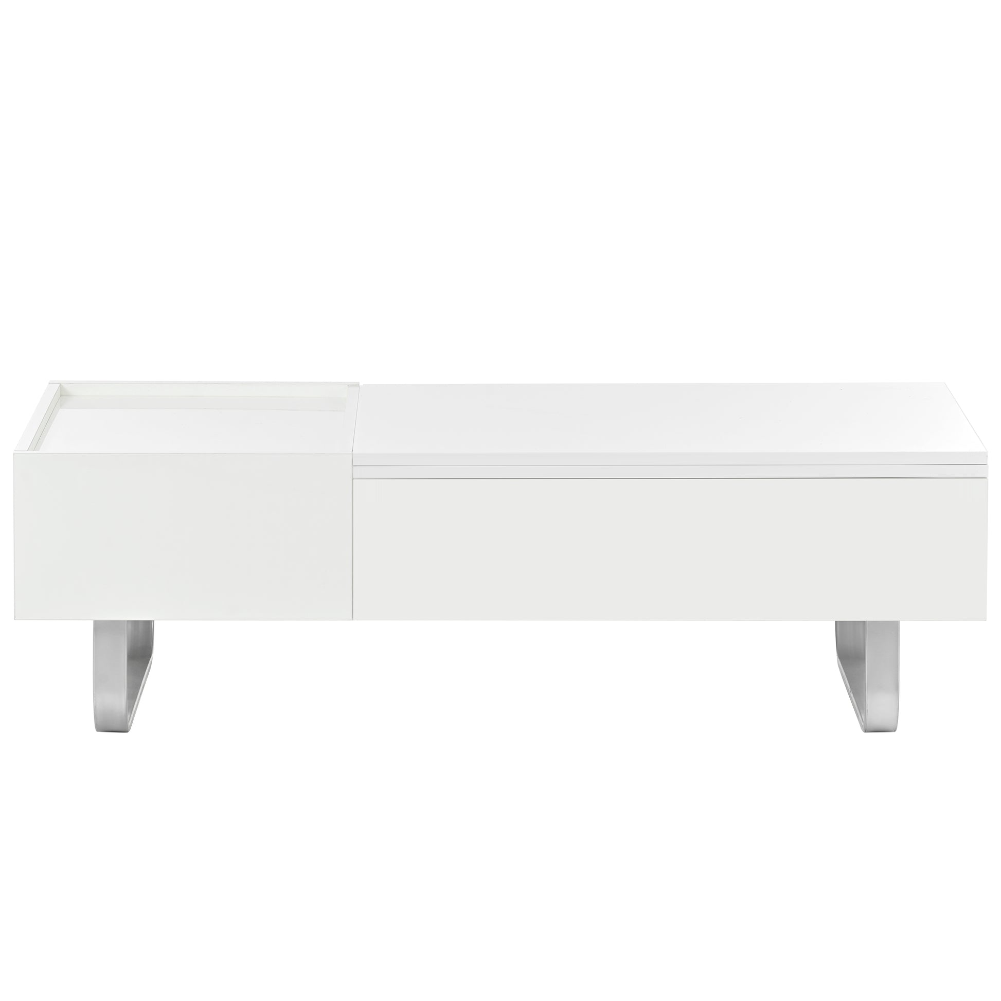 Multi Functional Coffee Table With Lifted Tabletop, Contemporary Cocktail Table With Metal Frame Legs, High Gloss Surface Dining Table For Living Room, White White Soft Close Drawers Primary Living Space Contemporary Manual Freestanding Rectangular Hutch