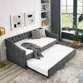 Twin Size Daybed With Twin Size Trundle Upholstered Tufted Sofa Bed, With Button On Back And Copper Nail On Waved Shape Arms, Grey 80.5