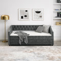 Twin Size Daybed With Twin Size Trundle Upholstered Tufted Sofa Bed, With Button On Back And Copper Nail On Waved Shape Arms, Grey 80.5