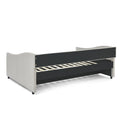 Full Size Daybed With Twin Size Trundle Upholstered Tufted Sofa Bed, With Button On Back And Copper Nail On Waved Shape Arms,Beige 80.5