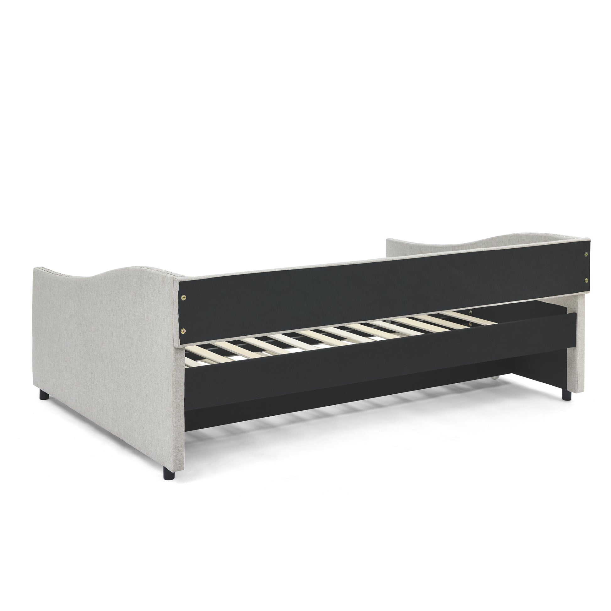 Full Size Daybed With Twin Size Trundle Upholstered Tufted Sofa Bed, With Button On Back And Copper Nail On Waved Shape Arms,Beige 80.5"X55.5"X27.5" Beige Polyester
