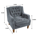 Grey Accent Chair, Living Room Chair, Footrest Chair Set With Vintage Brass Studs, Button Tufted Upholstered Armchair For Living Room, Comfy Reading Chair For Bedroom, Reception Room Grey Linen
