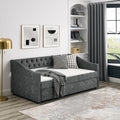 Twin Size Daybed With Twin Size Trundle Upholstered Tufted Sofa Bed, With Button On Back And Copper Nail On Waved Shape Arms, Grey 80.5