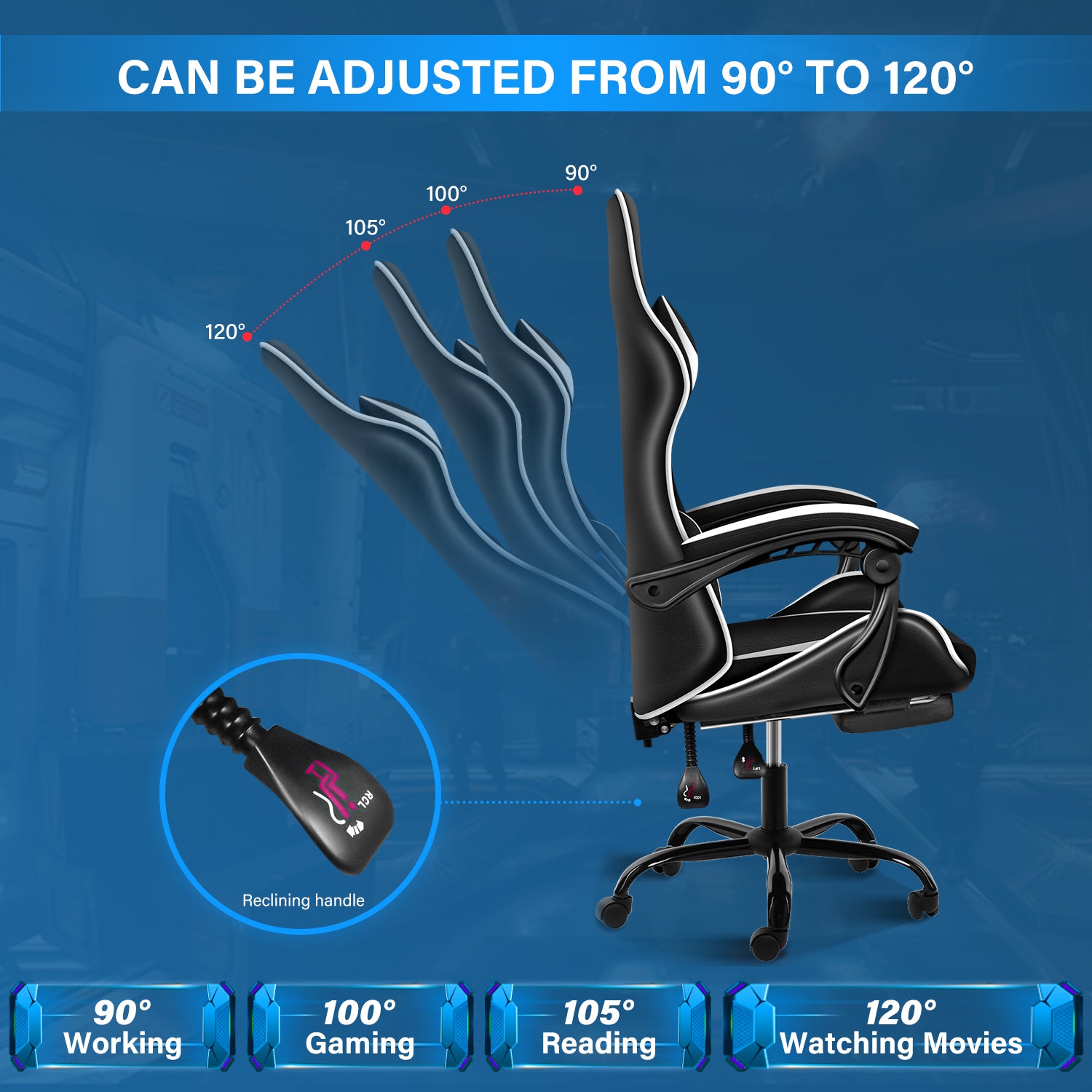 Yssoa Racing Video Backrest And Seat Height Recliner Gaming Office High Back Computer Ergonomic Adjustable Swivel Chair, With Footrest, Black White Black Leather