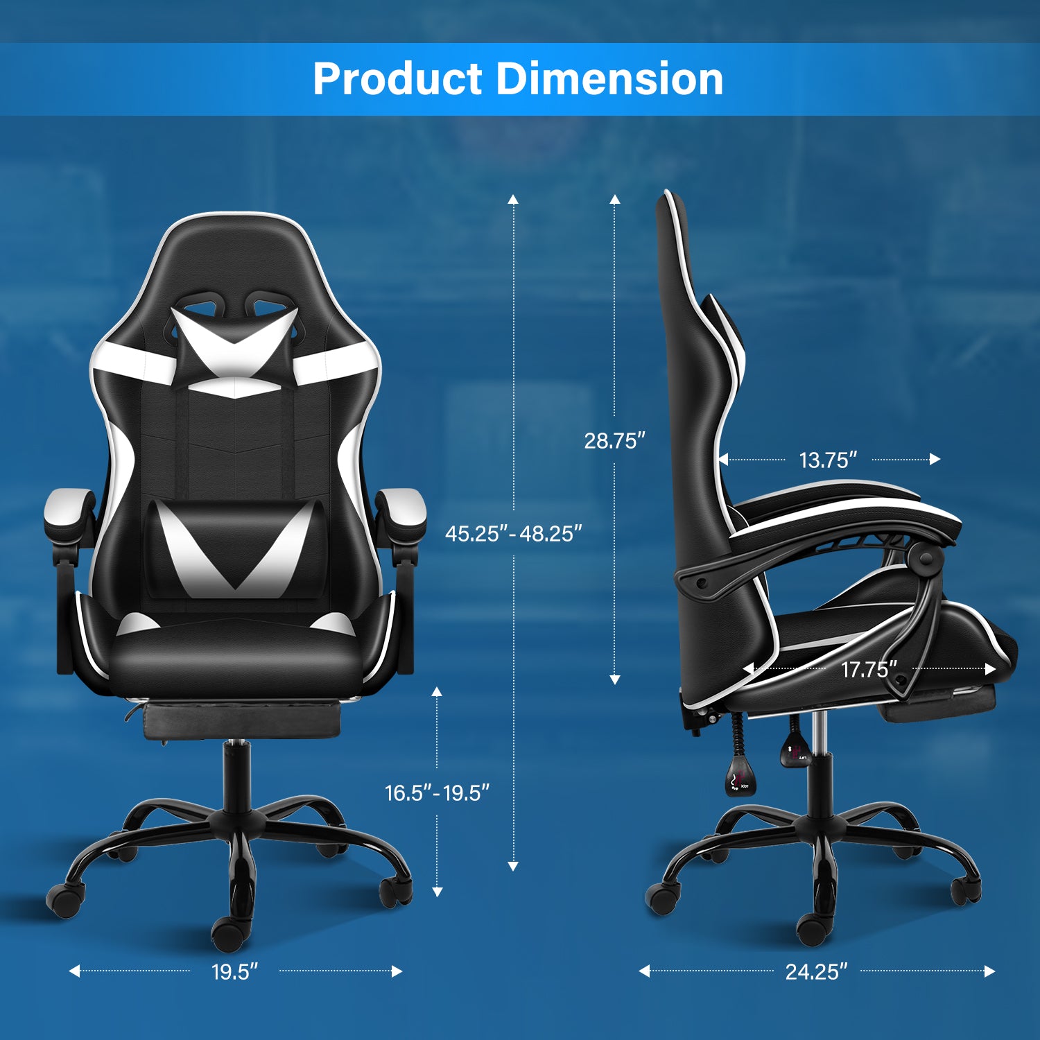 Yssoa Racing Video Backrest And Seat Height Recliner Gaming Office High Back Computer Ergonomic Adjustable Swivel Chair, With Footrest, Black White Black Leather