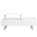 Multi Functional Coffee Table With Lifted Tabletop, Contemporary Cocktail Table With Metal Frame Legs, High Gloss Surface Dining Table For Living Room, White White Soft Close Drawers Primary Living Space Contemporary Manual Freestanding Rectangular Hutch