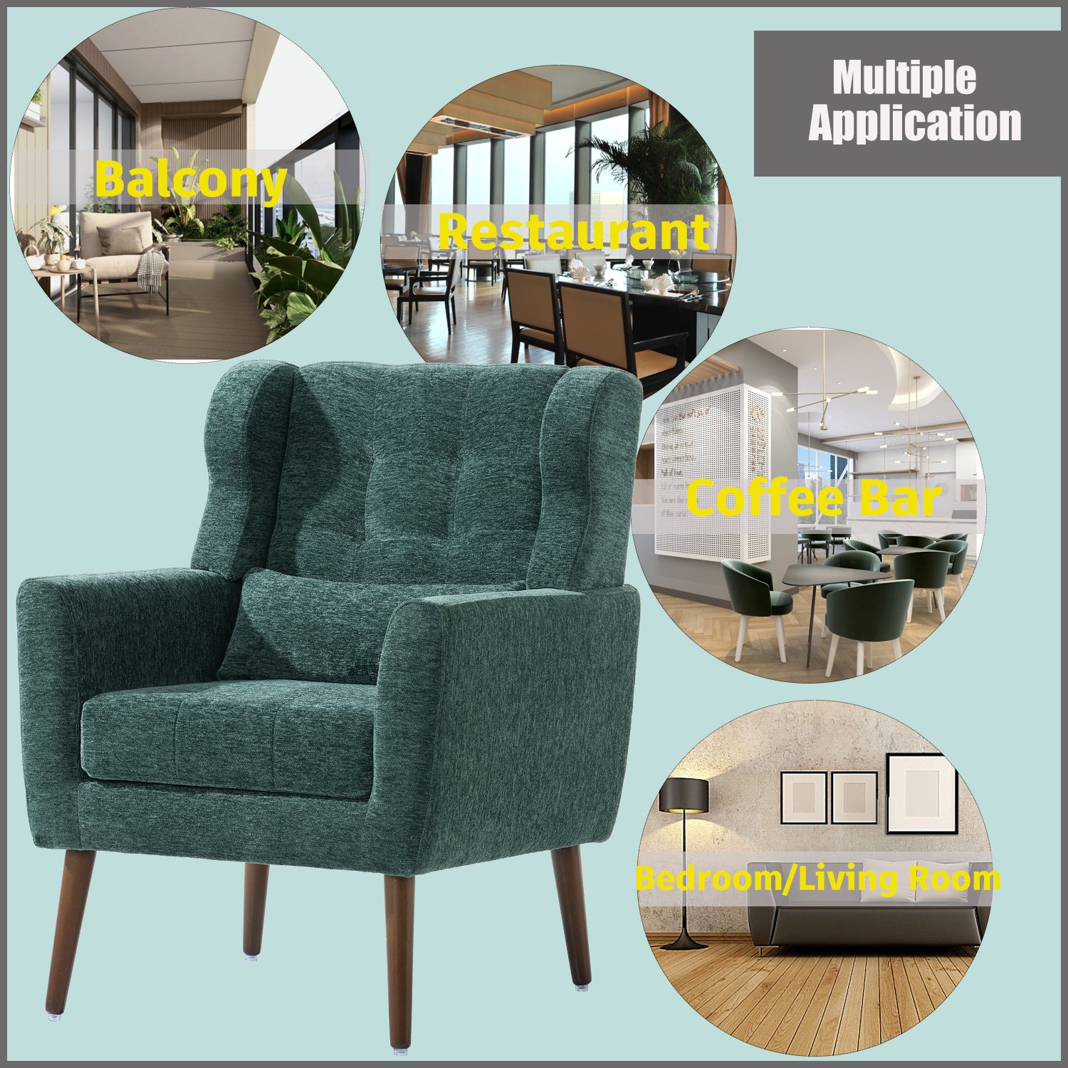 Modern Accent Chair,Chenille Arm Chairs For Living Room,Upholstered Mordern Armchair,Comfy Soft Padded Lounge Chair In Small Space, Bedroom, W Pillow, Solid Wood Leg Blackish Green Blackish Green Light Brown Primary Living Space Modern Rubberwood Foam