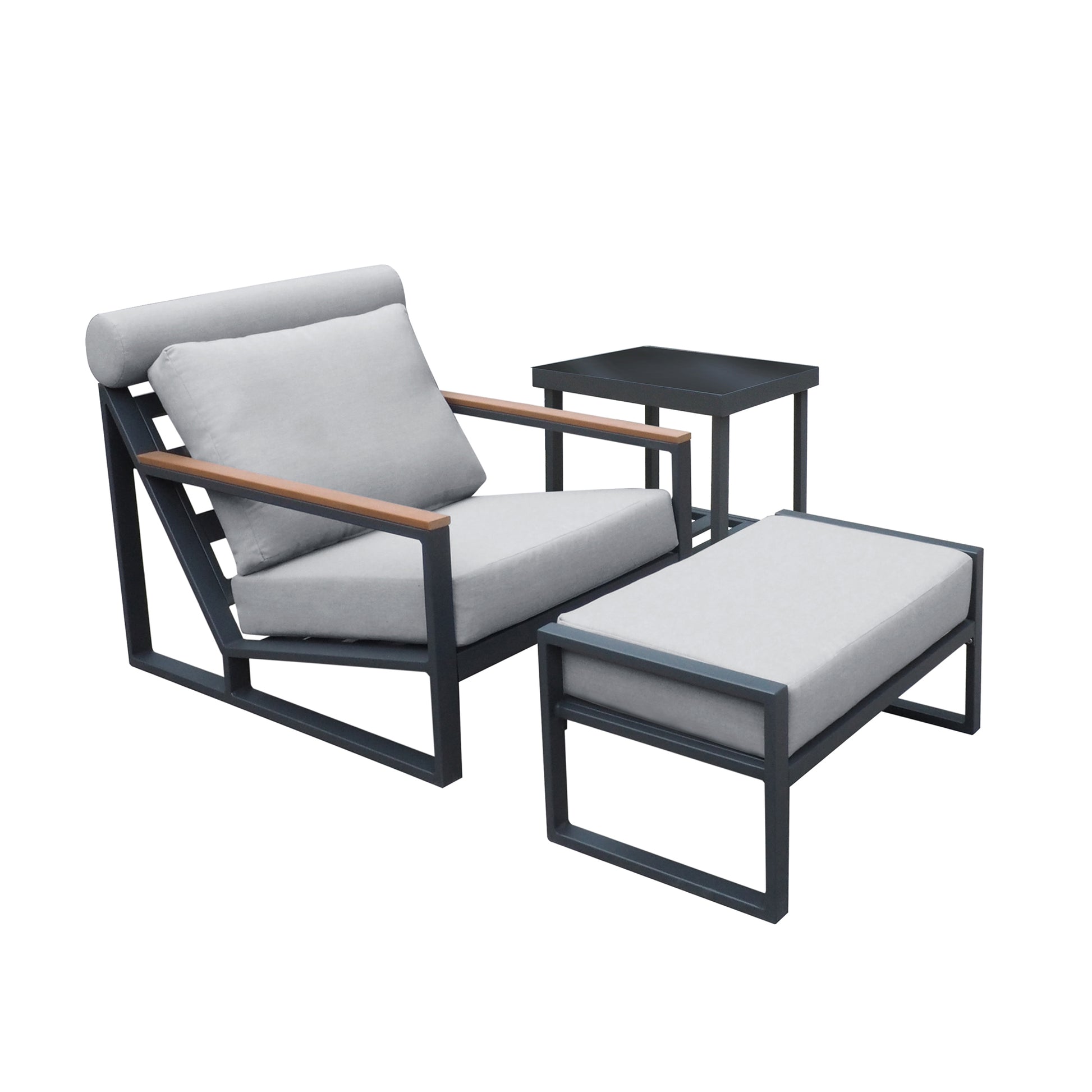 Recliner Patio Chair With Cushions And Ottoman,Waterproof Fabric Soft Cushions With Aluminium Frame Yes Complete Patio Set White Gray Seats 2 Rust Resistant Frame Fade Resistant Cushion Garden & Outdoor Casual Complete Patio Sets Aluminium Aluminium