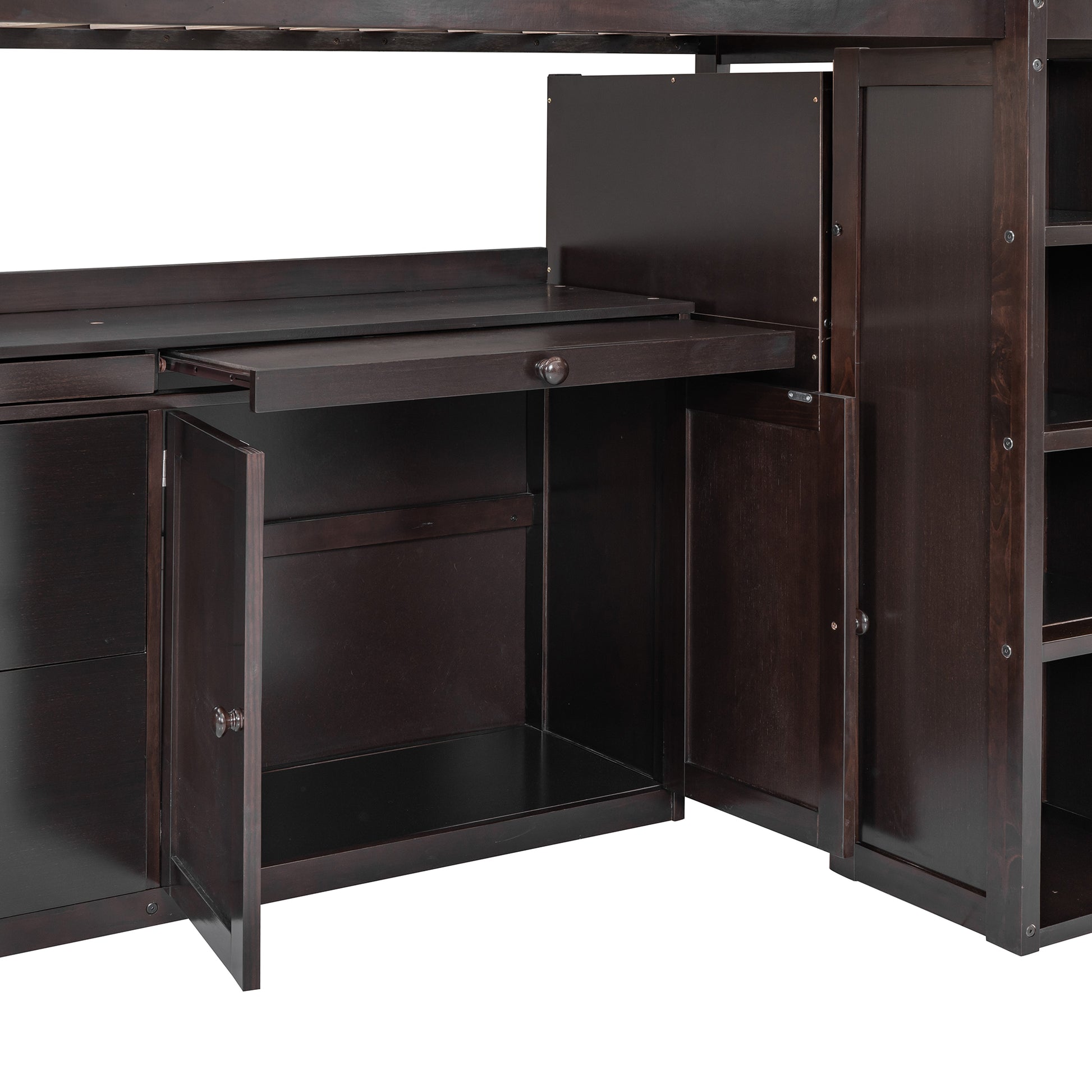 Loft Bed With Rolling Cabinet And Desk Espresso Espresso Solid Wood Mdf