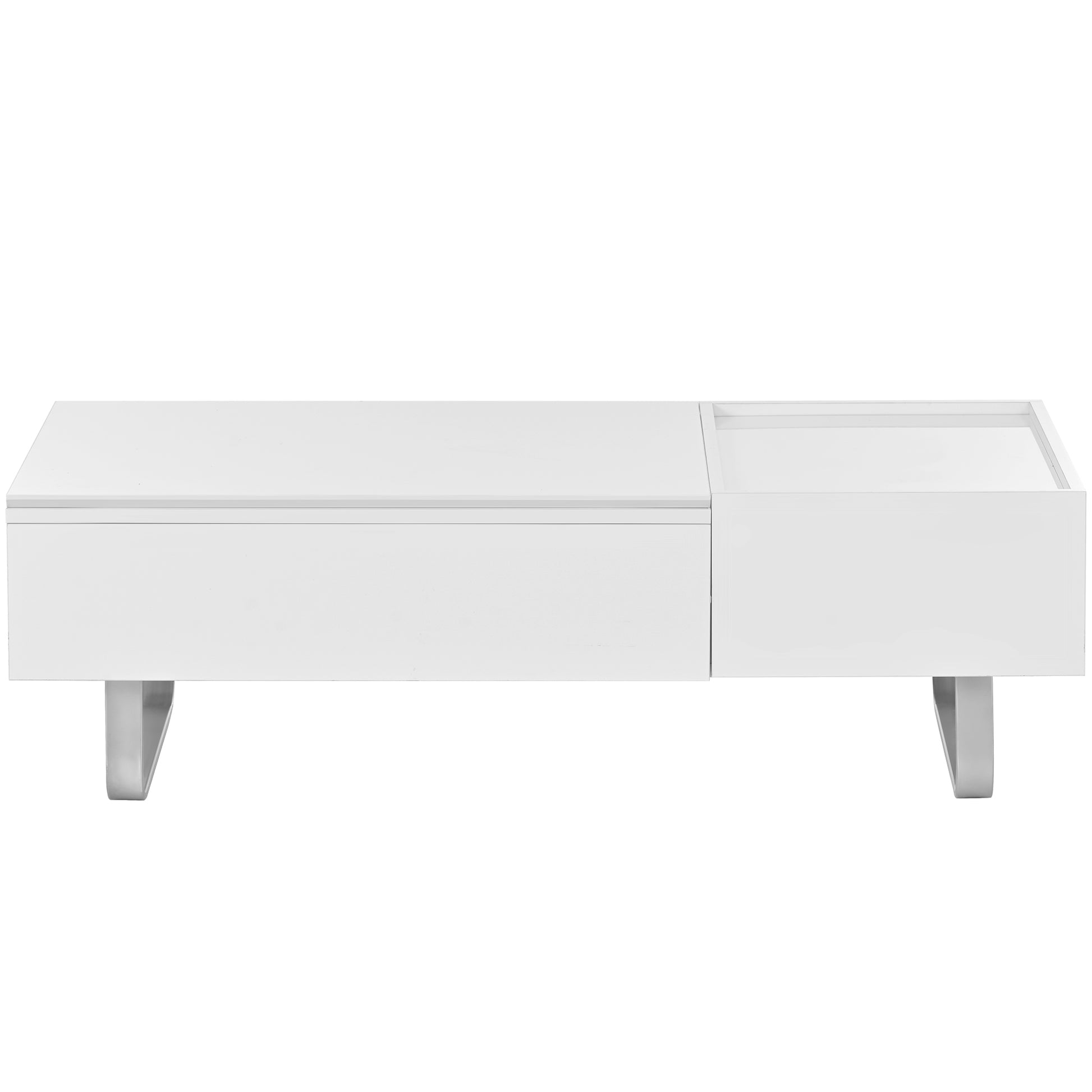 Multi Functional Coffee Table With Lifted Tabletop, Contemporary Cocktail Table With Metal Frame Legs, High Gloss Surface Dining Table For Living Room, White White Soft Close Drawers Primary Living Space Contemporary Manual Freestanding Rectangular Hutch