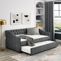 Twin Size Daybed With Twin Size Trundle Upholstered Tufted Sofa Bed, With Button On Back And Copper Nail On Waved Shape Arms, Grey 80.5