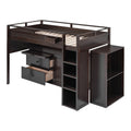 Loft Bed With Rolling Cabinet And Desk Espresso Espresso Solid Wood Mdf