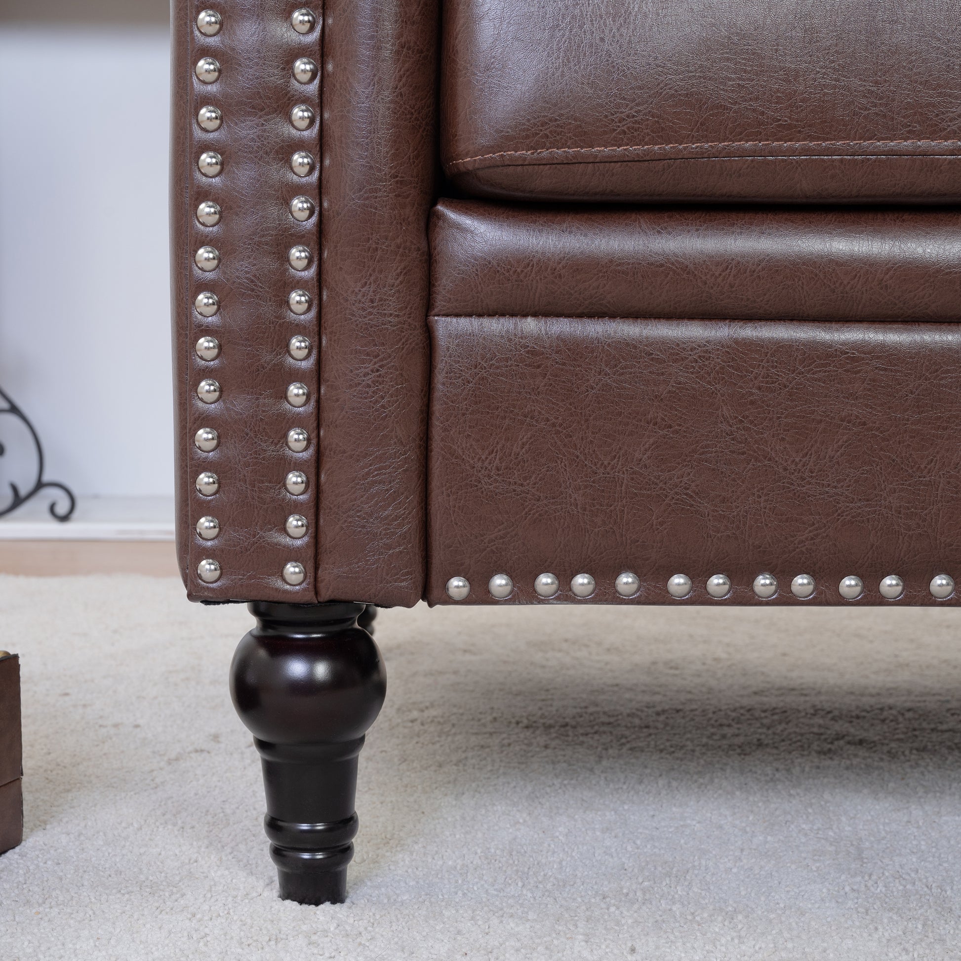 1 Seater Sofa For Living Room Brown Pu Pu