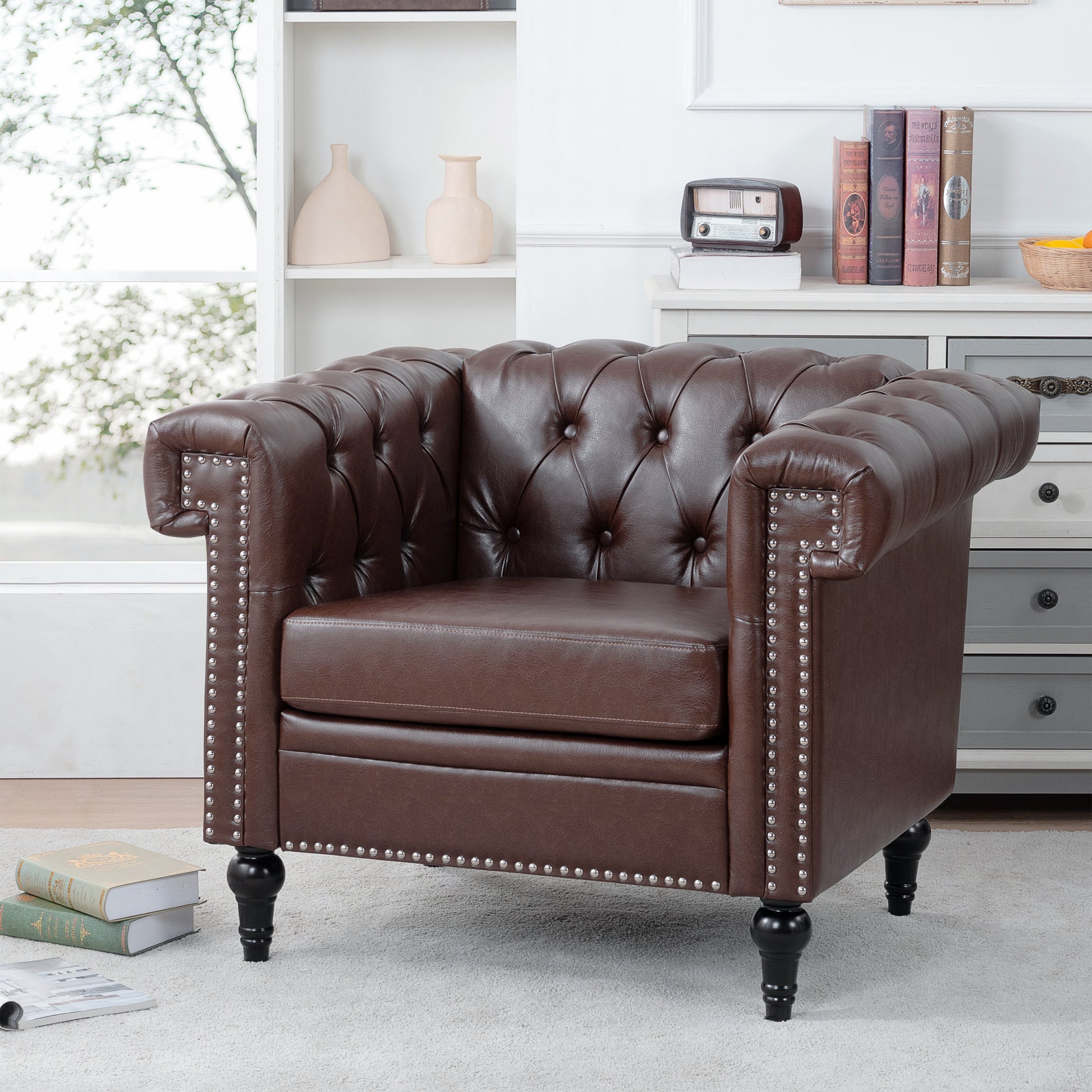 1 Seater Sofa For Living Room Brown Pu Pu
