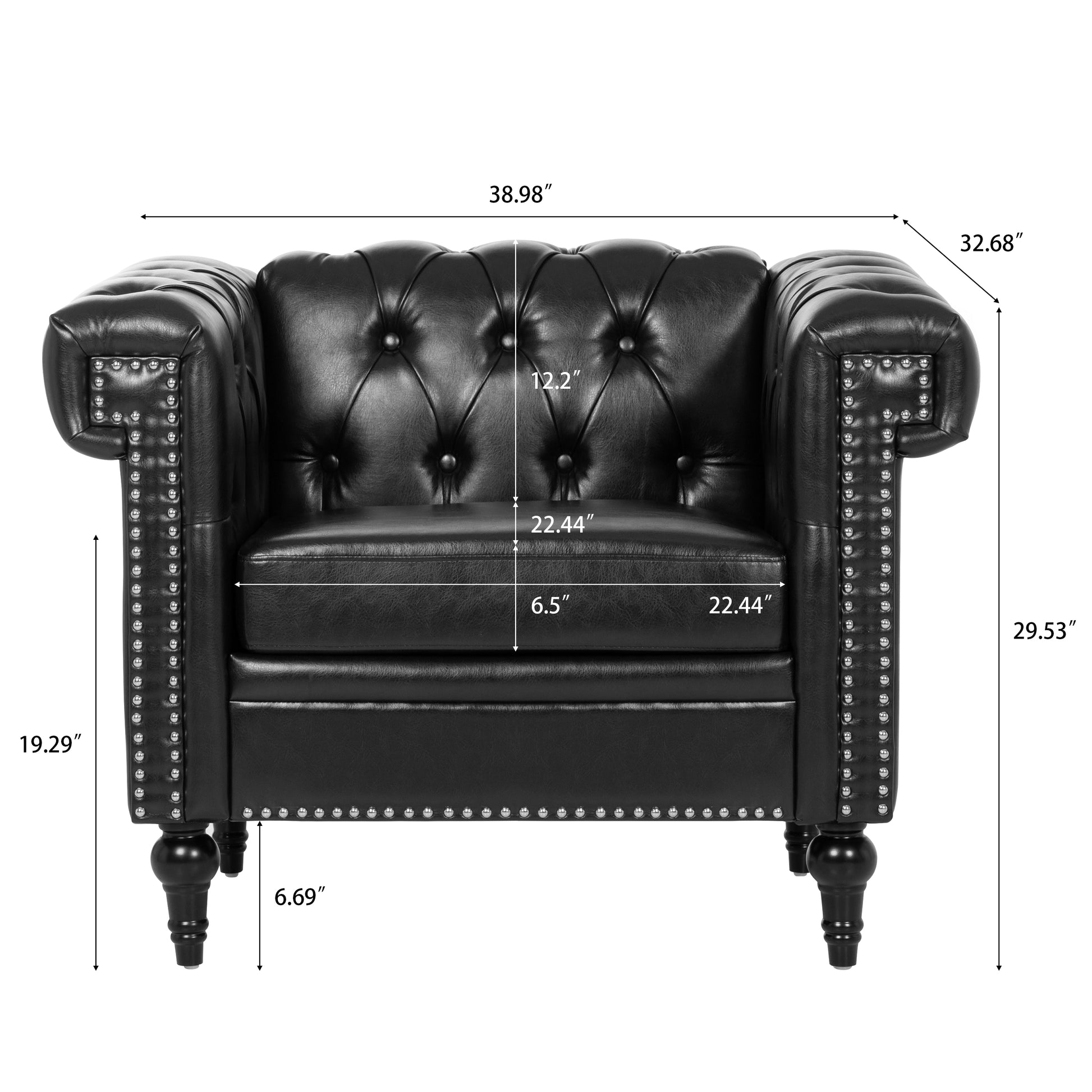 1 Seater Sofa For Living Room Black Pu