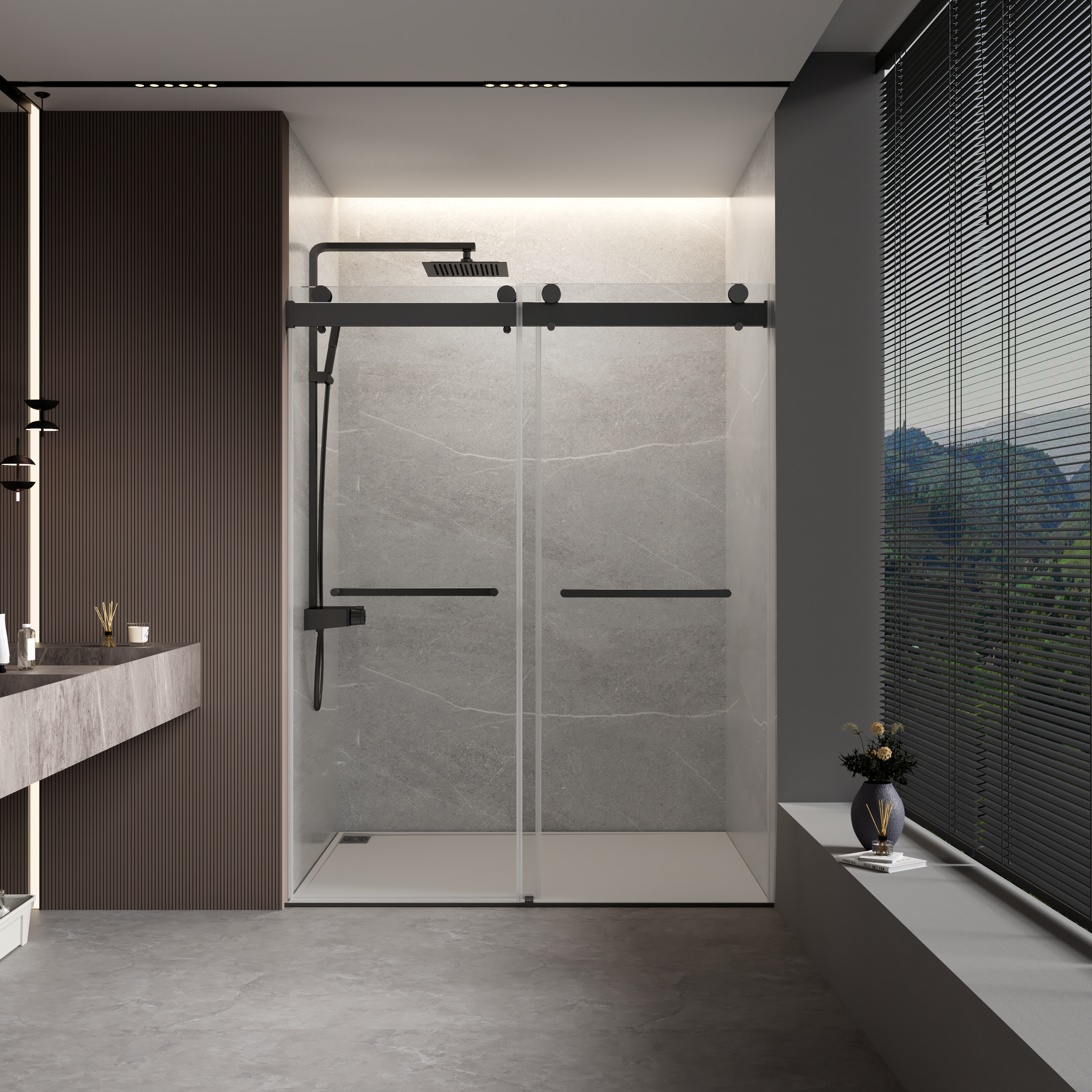 68 72 In. W X 76 In. H Double Sliding Frameless Soft Close Shower Door With Premium 3 8 Inch 10Mm Thick Tampered Glass And Easy Cleaning Coating, Stainless Steel In Matte Black 22D02 72Mb Matte
