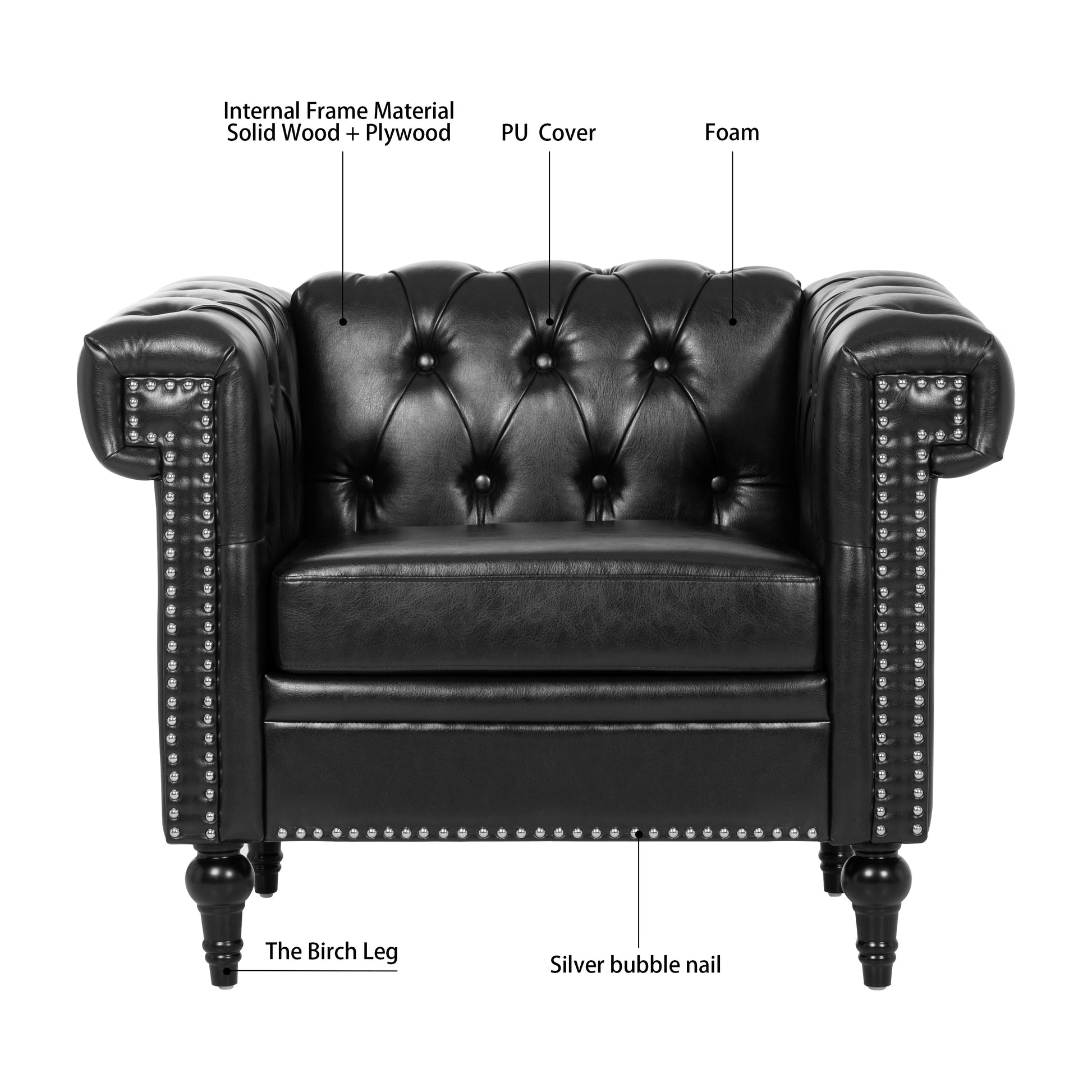 1 Seater Sofa For Living Room Black Pu