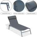 Patio Chaise Lounge Set, 3 Pieces Adjustable Backrest Pool Lounge Chairs Steel Textilene Sunbathing Recliner With Headrest Grey,2 Lounge Chair 1 Table Grey Steel