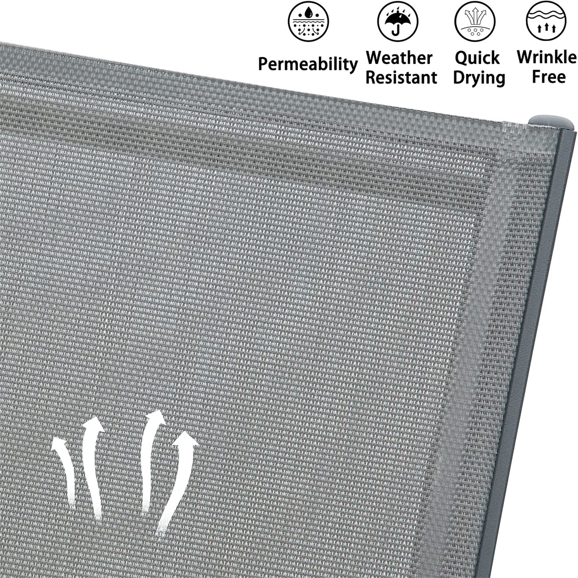 Patio Chaise Lounge Outdoor Aluminum Polypropylene Chair With Adjustable Backrest, Poolside Sunbathing Chair For Beach,Yard,Balcony Gray, 2 Lounge Chairs Gray Aluminium