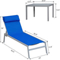 Patio Chaise Lounge Set, 3 Pieces Adjustable Backrest Pool Lounge Chairs Steel Textilene Sunbathing Recliner With Headrest Blue.2 Lounge Chairs 1 Table Blue Steel