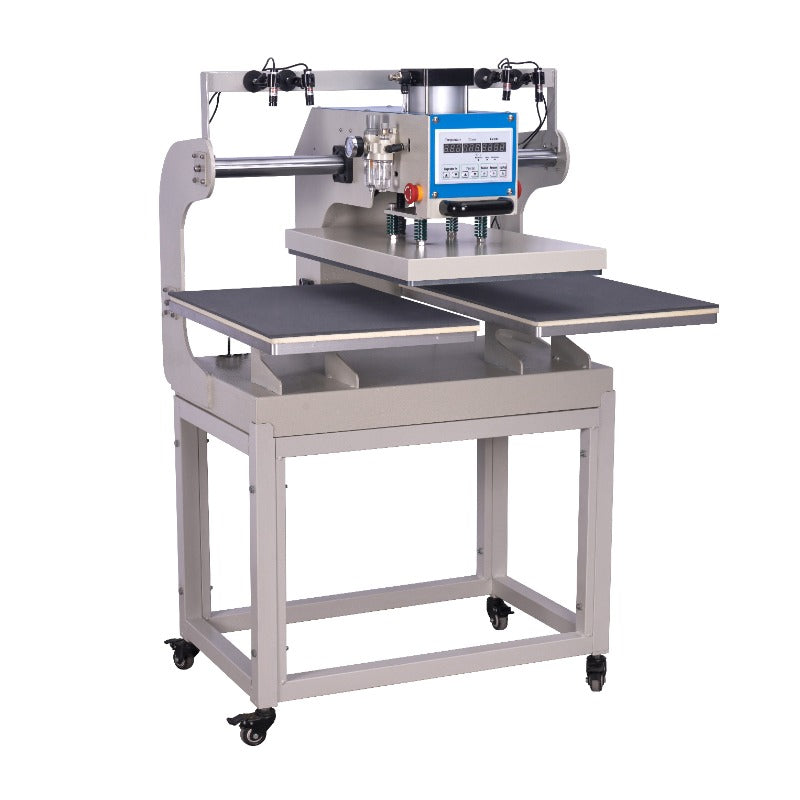 16X24 Pneumatic Up Sliding Dual Platen Heat Press Machine With Infrared Positioning White Blue Aluminium