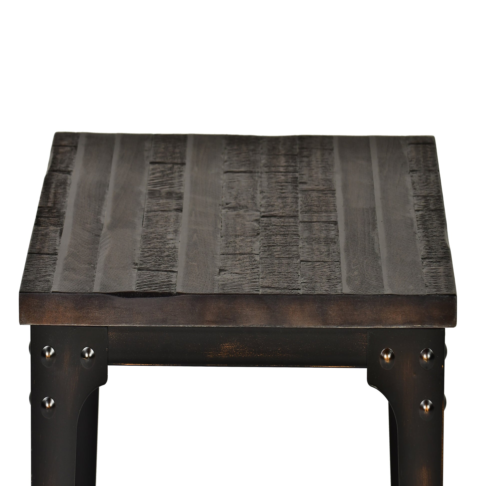 Rustic Industrial Lift Top End Table Highly Distressed Top And Base, Metal Structure Locking Casters, Functional Design Gray Solid Wood Mdf