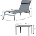 Patio Chaise Lounge Set, 3 Pieces Adjustable Backrest Pool Lounge Chairs Steel Textilene Sunbathing Recliner With Headrest Grey,2 Lounge Chair 1 Table Grey Steel