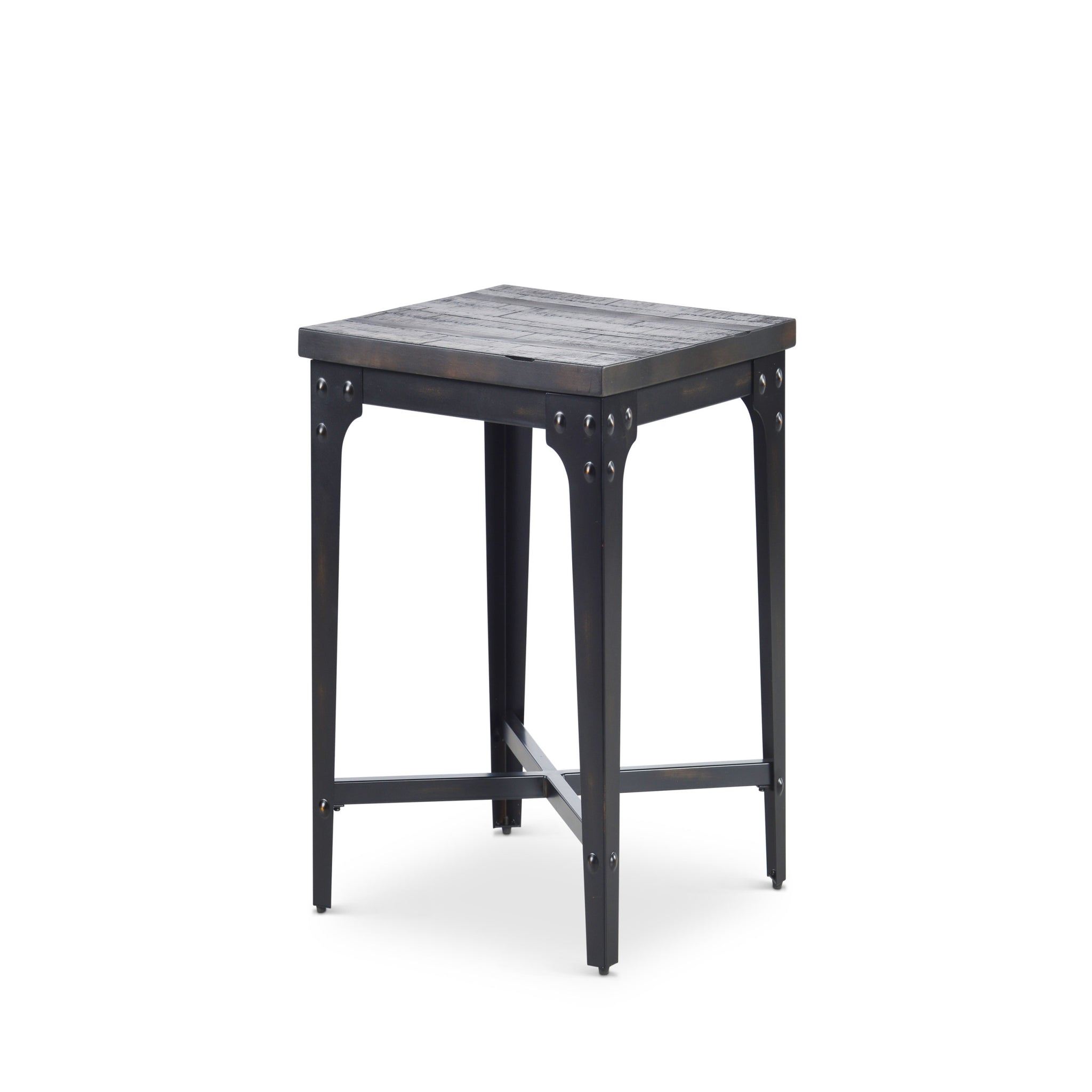 Rustic Industrial Lift Top End Table Highly Distressed Top And Base, Metal Structure Locking Casters, Functional Design Gray Solid Wood Mdf