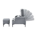 Accent Chairs With Ottoman, Velvet Fabric Armchair With Ottoman For Bedroom Living Room, Modern Chair With Cup Holder, Adjustable Backrest And Side Pockets. Gray Foam Velvet