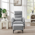 Accent Chairs With Ottoman, Velvet Fabric Armchair With Ottoman For Bedroom Living Room, Modern Chair With Cup Holder, Adjustable Backrest And Side Pockets. Gray Foam Velvet