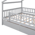 Full Size Wooden House Bed With Two Drawers,Gray Box Spring Not Required Full Gray Wood Gray Bedroom Pine Bed Frame Wood