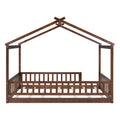 Full Size Wood Bed House Bed Frame With Fence, For Kids, Teens, Girls, Boys,Walnut Box Spring Not Required Full Walnut Wood Pine Bed Frame Wood